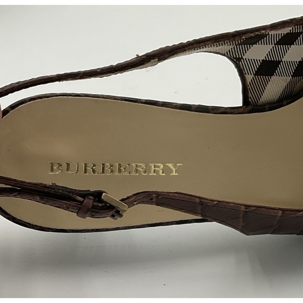 Burberry Vintage Slingback Heels Brown Alligator Plaid Interior Size 36.5 - Picture 7 of 8